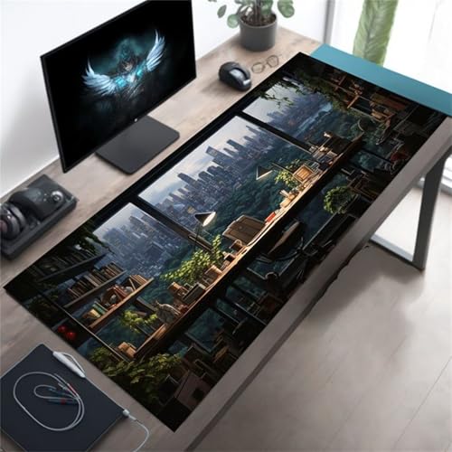 Gaming Mauspad, 800x300x2mm Großes Mauspads Verlängertes Schreibtischauflage, Verbessert Präzision und Geschwindigkeit, Waschbares Mousepad für Tastatur, PC, Laptop (Städtebau) von taesdvry