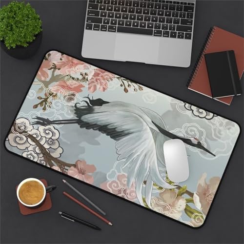 Gaming Mauspad, 800x300x2mm Großes Mauspads Verlängertes Schreibtischauflage, Verbessert Präzision und Geschwindigkeit, Waschbares Mousepad für Tastatur, PC, Laptop (Weißer Kranich) von taesdvry