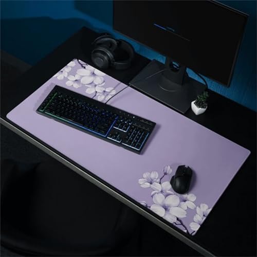 Mauspad XXL, 1200x600x3mm Großer Mousepad, Mouse Pad Gaming, Tischunterlage Large Size, Spezielle Oberfläche Verbessert Präzision und Geschwindigkeit für Home Office (Blume Lila Weiß) von taesdvry
