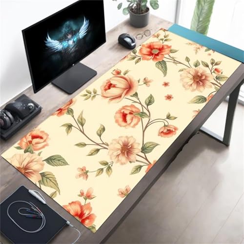 Mauspad XXL, 600x400x2mm Großer Mousepad, Mouse Pad Gaming, Tischunterlage Large Size, Spezielle Oberfläche Verbessert Präzision und Geschwindigkeit für Home Office (Orangenblüte) von taesdvry