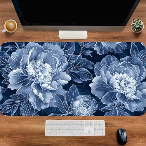 Mauspad XXL, 800x400x2mm Großer Mousepad, Mouse Pad Gaming, Tischunterlage Large Size, Spezielle Oberfläche Verbessert Präzision und Geschwindigkeit für Home Office (Blaue Pfingstrose) von taesdvry