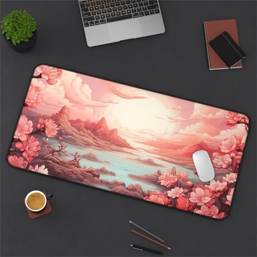 Mauspad XXL, 800x400x2mm Großer Mousepad, Mouse Pad Gaming, Tischunterlage Large Size, Spezielle Oberfläche Verbessert Präzision und Geschwindigkeit für Home Office (Pink Hill Pflanzen) von taesdvry