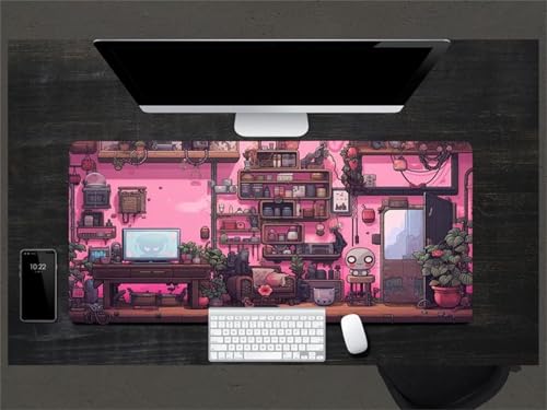 Mauspad XXL, 800x400x2mm Großer Mousepad, Mouse Pad Gaming, Tischunterlage Large Size, Spezielle Oberfläche Verbessert Präzision und Geschwindigkeit für Home Office (Rosa Haus) von taesdvry