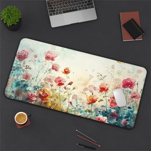 Mauspad XXL, 800x400x3mm Großer Mousepad, Mouse Pad Gaming, Tischunterlage Large Size, Spezielle Oberfläche Verbessert Präzision und Geschwindigkeit für Home Office (Pflanzen Rosa Gelb) von taesdvry
