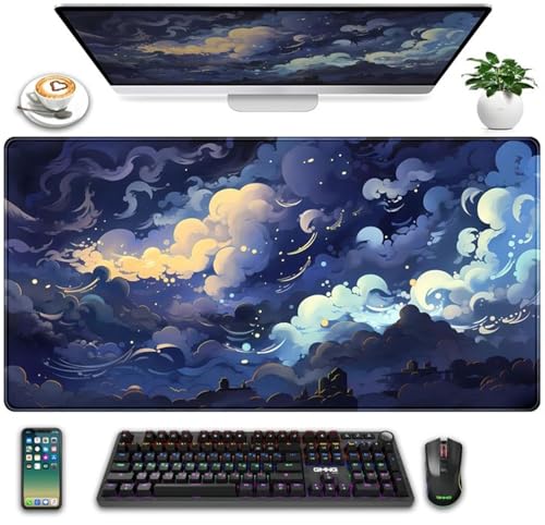 Mouse Mat,1500x800x2mm Gaming Mouse Pad, XXL Gaming Mousepad, Improved Precision and Speed Table mat Large Size, Laptop, Office, Home and Travel (Blue Dark Clouds) von taesdvry
