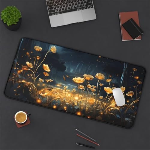 Mouse Mat,1500x800x2mm Gaming Mouse Pad, XXL Gaming Mousepad, Improved Precision and Speed Table mat Large Size, Laptop, Office, Home and Travel (Flower Terrace Gold) von taesdvry