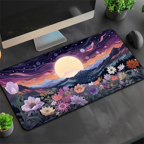Mouse Mat,1500x800x2mm Gaming Mouse Pad, XXL Gaming Mousepad, Improved Precision and Speed Table mat Large Size, Laptop, Office, Home and Travel (Moon Flower Field) von taesdvry