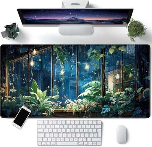 Mouse Mat,1500x800x2mm Gaming Mouse Pad, XXL Gaming Mousepad, Improved Precision and Speed Table mat Large Size, Laptop, Office, Home and Travel (Night Scene Plants) von taesdvry
