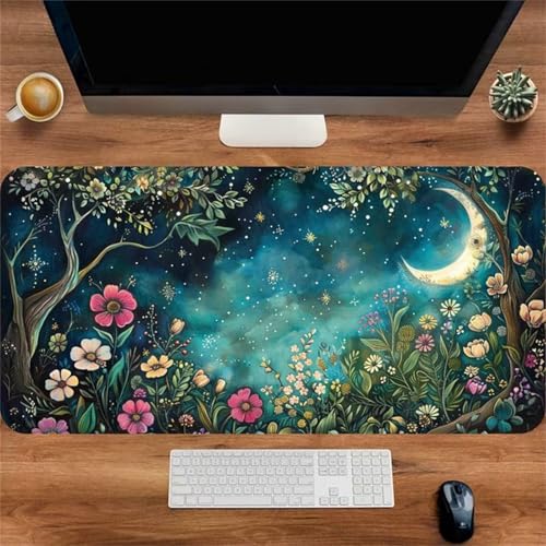 Mouse Mat,1500x800x3mm Gaming Mouse Pad, XXL Gaming Mousepad, Improved Precision and Speed Table mat Large Size, Laptop, Office, Home and Travel (Flower Field Moon Tree) von taesdvry