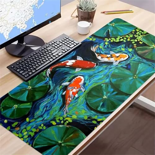 Mouse Mat,1500x800x3mm Gaming Mouse Pad, XXL Gaming Mousepad, Improved Precision and Speed Table mat Large Size, Laptop, Office, Home and Travel (Lotus Leaf Koi) von taesdvry