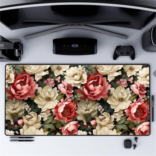 Mouse Mat,1500x800x3mm Gaming Mouse Pad, XXL Gaming Mousepad, Improved Precision and Speed Table mat Large Size, Laptop, Office, Home and Travel (Peony Red Yellow) von taesdvry