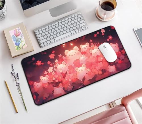 Mouse Mat,1500x800x3mm Gaming Mouse Pad, XXL Gaming Mousepad, Improved Precision and Speed Table mat Large Size, Laptop, Office, Home and Travel (Pink Bear Flower) von taesdvry