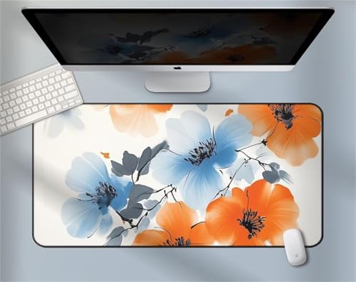 Mouse Mat,700x300x2mm Gaming Mouse Pad, XXL Gaming Mousepad, Improved Precision and Speed Table mat Large Size, Laptop, Office, Home and Travel (Blue Orange Flowers) von taesdvry