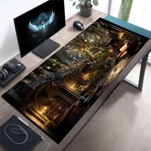Mouse Mat,700x300x2mm Gaming Mouse Pad, XXL Gaming Mousepad, Improved Precision and Speed Table mat Large Size, Laptop, Office, Home and Travel (Bookshelf Tree Hole) von taesdvry