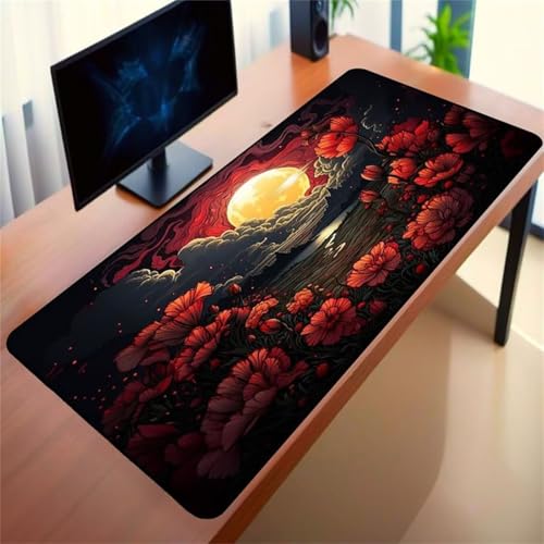 Mouse Mat,900x300x2mm Gaming Mouse Pad, XXL Gaming Mousepad, Improved Precision and Speed Table mat Large Size, Laptop, Office, Home and Travel (Moon Red Flower) von taesdvry