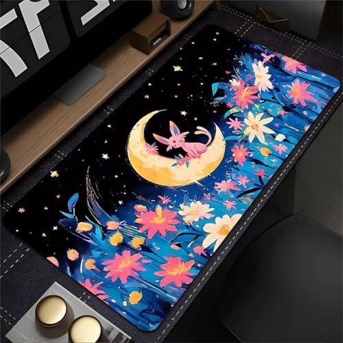 Mouse Mat,900x300x3mm Gaming Mouse Pad, XXL Gaming Mousepad, Improved Precision and Speed Table mat Large Size, Laptop, Office, Home and Travel (Moon Animal Flower) von taesdvry