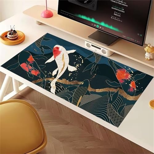 taesdvry Großes Mauspad, 700x400x2mm Gaming Mauspads, Genähte Kanten Mouse Pad, Schreibtischunterlage mit Rutschfester Gummibasis für Tastatur, PC, Laptop (Koi-Pflanzen) von taesdvry