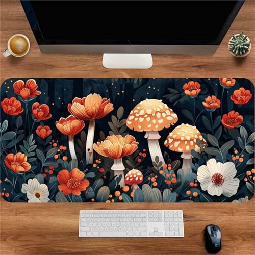 taesdvry Großes Mauspad, 700x400x2mm Gaming Mauspads, Genähte Kanten Mouse Pad, Schreibtischunterlage mit Rutschfester Gummibasis für Tastatur, PC, Laptop (Orange-weiße Pflanze) von taesdvry
