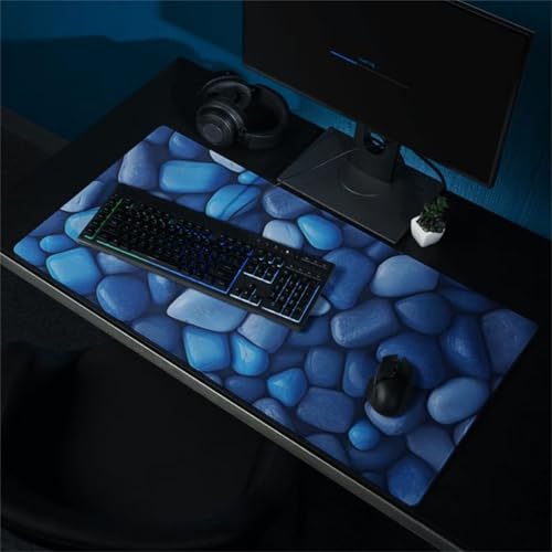 taesdvry Großes Mauspad, 700x400x2mm Gaming Mauspads, Genähte Kanten Mouse Pad, Schreibtischunterlage mit Rutschfester Gummibasis für Tastatur, PC, Laptop (Steine ​​Blau) von taesdvry