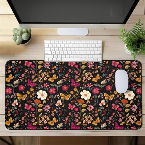 taesdvry Großes Mauspad, 700x400x3mm Gaming Mauspads, Genähte Kanten Mouse Pad, Schreibtischunterlage mit Rutschfester Gummibasis für Tastatur, PC, Laptop (Blumenfeld) von taesdvry