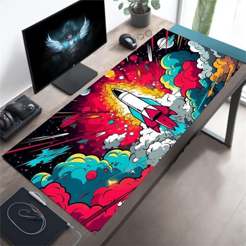 taesdvry Großes Mauspad, 700x400x3mm Gaming Mauspads, Genähte Kanten Mouse Pad, Schreibtischunterlage mit Rutschfester Gummibasis für Tastatur, PC, Laptop (Raketenwolken) von taesdvry