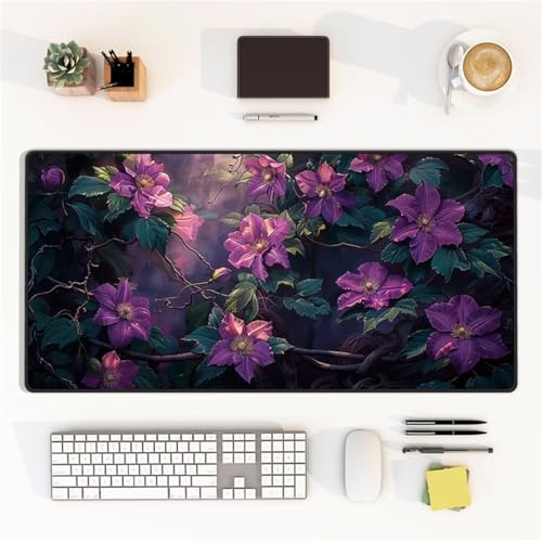 taesdvry Großes Mauspad, 900x400x2mm Gaming Mauspads, Genähte Kanten Mouse Pad, Schreibtischunterlage mit Rutschfester Gummibasis für Tastatur, PC, Laptop (Lila Blumen) von taesdvry