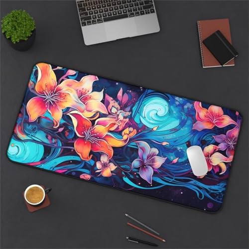 taesdvry Großes Mauspad, 900x400x2mm Gaming Mauspads, Genähte Kanten Mouse Pad, Schreibtischunterlage mit Rutschfester Gummibasis für Tastatur, PC, Laptop (Lilie Sternenhimmel) von taesdvry