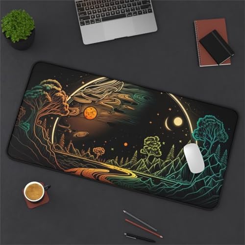 taesdvry Großes Mauspad, 900x400x2mm Gaming Mauspads, Genähte Kanten Mouse Pad, Schreibtischunterlage mit Rutschfester Gummibasis für Tastatur, PC, Laptop (Mond Sternenhimmel Baum) von taesdvry