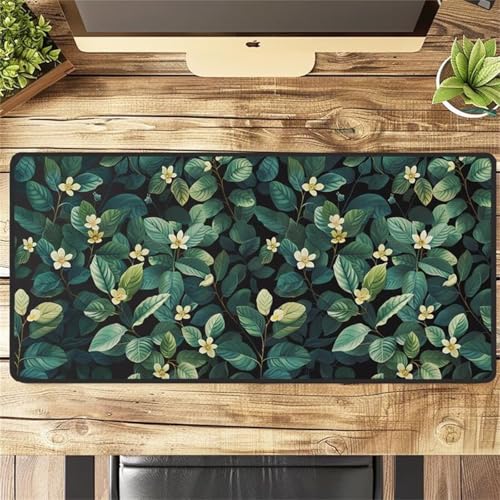 taesdvry Großes Mauspad, 900x400x3mm Gaming Mauspads, Genähte Kanten Mouse Pad, Schreibtischunterlage mit Rutschfester Gummibasis für Tastatur, PC, Laptop (Blätter grün) von taesdvry
