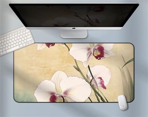taesdvry Großes Mauspad, 900x400x3mm Gaming Mauspads, Genähte Kanten Mouse Pad, Schreibtischunterlage mit Rutschfester Gummibasis für Tastatur, PC, Laptop (Blumenpflanze) von taesdvry