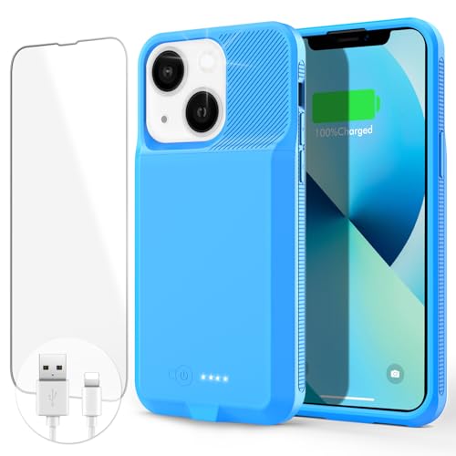 Tailasi Ultradünne Schutzhülle mit 7000 mAh wiederaufladbarem Akku für iPhone 13/13 Pro/14/14 Pro (6,1 Zoll), Blau von tailasi