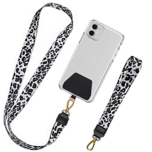 takyu Handykette, Universal Schlüsselband Halsband & Schlaufe zum Umhängen Kompatibel mit iPhone/Samsung/Huawei/Xiaomi (1 Halsband+1 Handschlaufe,Leopard weiß) von takyu