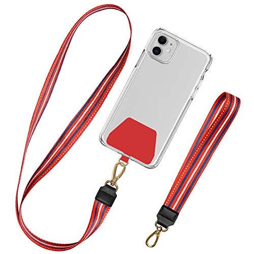 takyu Universale Handykette, Schlüsselband zum Umhängen Kompatibel mit iPhone/Samsung/Huawei/Xiaomi (1 Halsband + 1 Handschlaufe, Begeistert Rot) von takyu