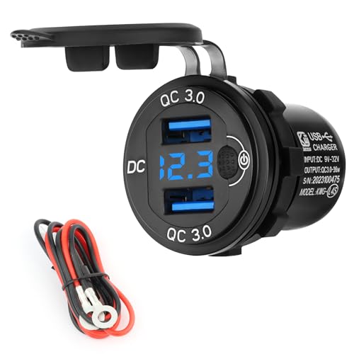 Auto USB Steckdose Kfz Ladegerät Buchse QC3.0, 12V/24V Wasserdicht Dual USB Kfz Ladebuchse mit 23,6-Zoll-Kabel LED Anzeige und Touch Schalter von talifoca