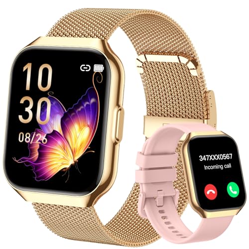 taopodo Smart Watch，Smartwatch mit Anrufbeantworter, Fitnessuhr mit Herzfrequenz-/Schlafüberwachung, Schrittzähler（Gold） von taopodo