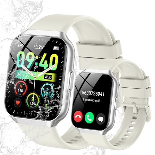 taopodo Smart Watch，Smartwatch mit Anrufbeantworter, Fitnessuhr mit Herzfrequenz-/Schlafüberwachung, Schrittzähler（White） von taopodo