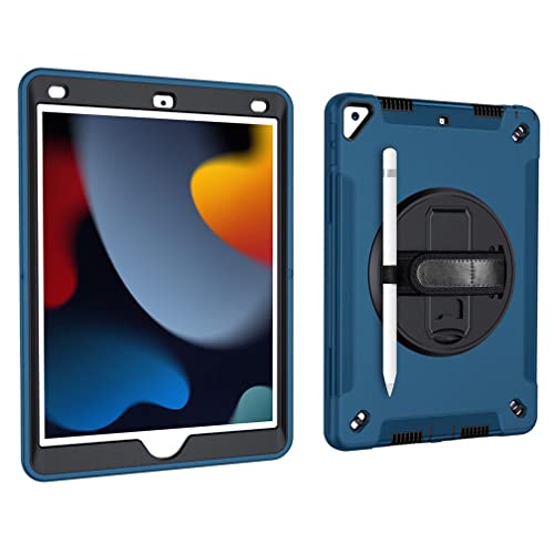 Schutzhülle für iPad 10,2 Zoll 9./8./7. Generation 2021/2020/2019 mit 3-in-1-Design, minimalistische stoßfeste Hülle mit Stift zum Aufhängen und 360 Grad drehbarer Standfunktion, Blau von tasato