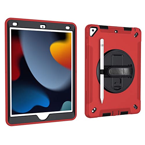 Schutzhülle für iPad 10,2 Zoll 9th/8th/7th Generation 2021/2020/2019 mit 3-in-1-Design, minimalistische stoßfeste Hülle mit Stift zum Aufhängen und 360 Grad drehbarer Standfunktion, Groß Rot von tasato