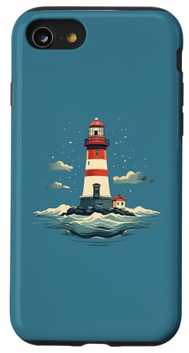 tatia4design iPhone SE (2020) / 7 / 8 Schutzhülle, Maritimes Design mit Leuchtturm in den Wellen, Polycarbonat-TPU-Schutzhülle, Dunkelblau von tatia4design