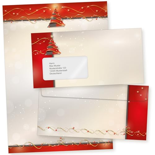 Avantgarde 25 Sets Weihnachtsbriefpapier mit Fensterumschlag, Briefpapier Weihnachten A4 mit Umschlag mit Fenster von tatmotive
