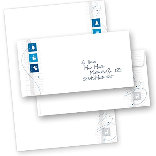 Blue Modern Art 100 Sets Weihnachtsbriefpapier mit Umschläge ohne Fenster, für Geschäftskunden von tatmotive