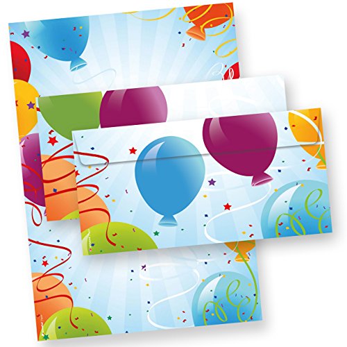 Briefpapier Geburtstag Set Luftballon 25 Sets Briefpapier mit Umschlag beidseitig DIN A4 von tatmotive