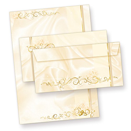 Briefpapier Hochzeit creme (25 Sets inkl. Kuverts) beidseitig bedrucktes A4 Schreib-Papier inkl. Umschläge, für Einladungen von tatmotive