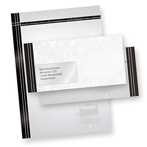 Briefpapier Set Trauer (100 Sets MIT Fenster) Set mit Briefbögen A4 und passende Trauerumschläge MIT FENSTER (auch ohne Fenster erhältlich) von tatmotive