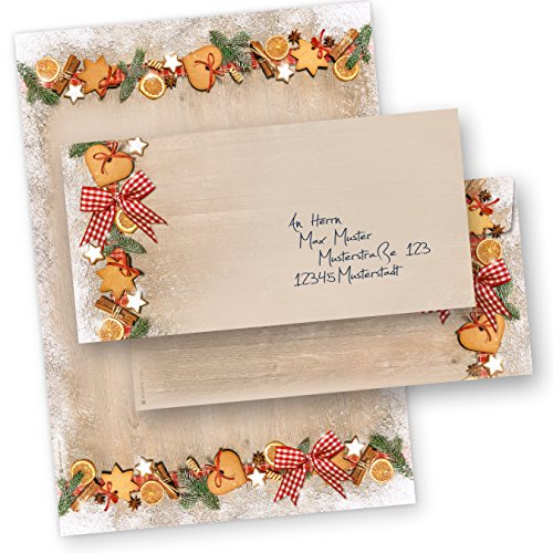 Briefpapier Set Weihnachten LANDIDYLLE 25 Sets ohne Fenster Weihnachtsbriefpapier A4 Holz Landhaus Stil urig schön von tatmotive