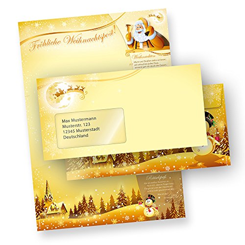 Briefpapier Set Weihnachtspost (250 Sets mit Fenster) Weihnachtsbriefpapier mit Umschlag - beidseitig - Rückseite mit Weihnachtslieder von tatmotive