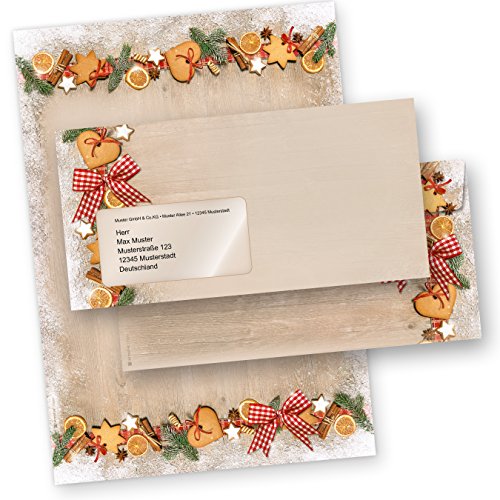 Briefpapier Weihnachten LANDIDYLLE 100 Sets mit Fensterumschläge Weihnachtsbriefpapier A4 Holz Landhaus Stil urig schön von tatmotive