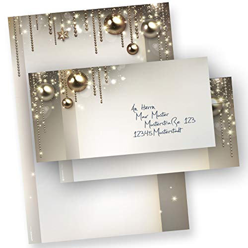 Briefpapier Weihnachten Set NOBLESSE 25 Sets elegantes Weihnachtsbriefpapier Design DIN A4 - mit Umschlag ohne Fenster von tatmotive