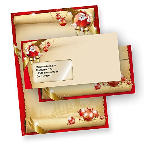 Briefpapier Weihnachten Set Santa Claus (100 Sets mit Fenster) DIN A4 Weihnachtsbriefpapier mit Umschläge von tatmotive