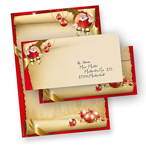 Briefpapier Weihnachten Set Santa Claus (250 Sets ohne Fenster) DIN A4 Weihnachtsbriefpapier mit Umschläge von tatmotive